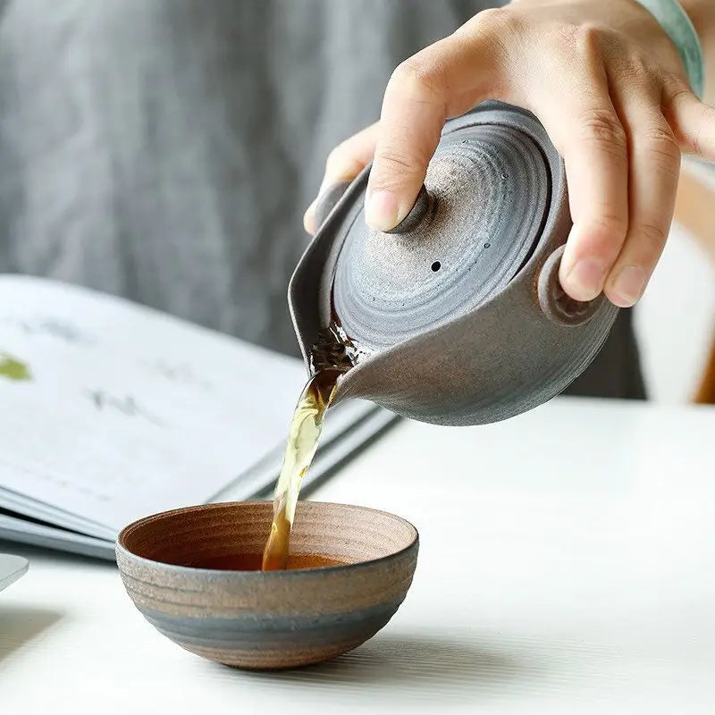 Service à thé Gaiwan en céramique fait à la main (version haute)