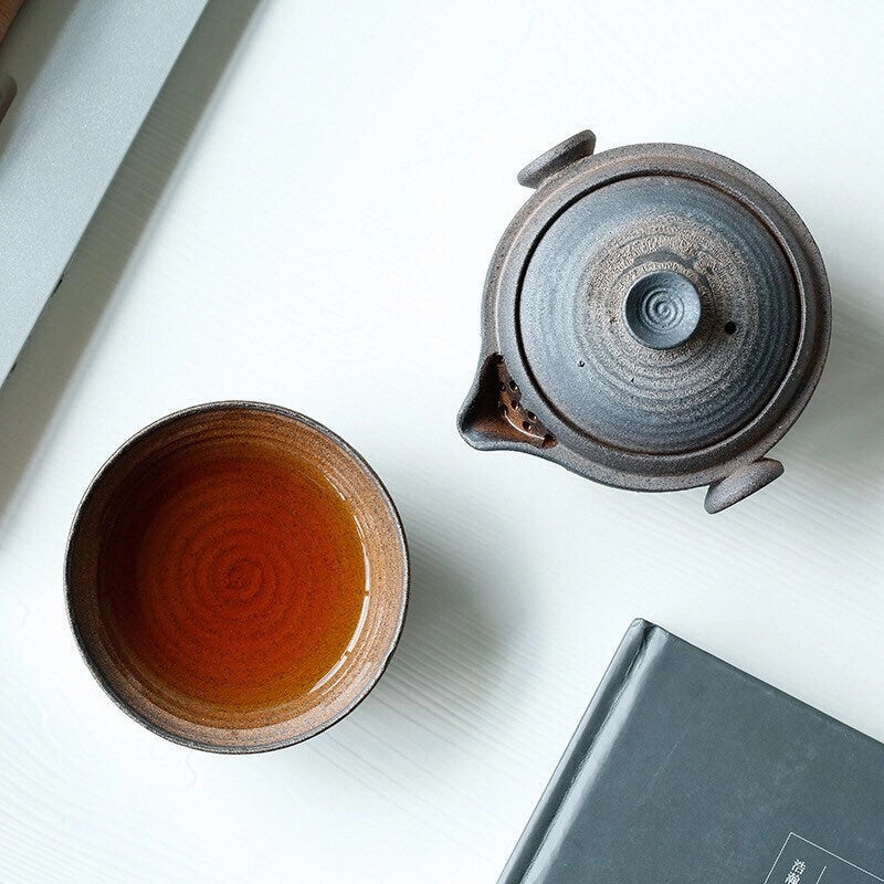 Service à thé Gaiwan en céramique fait à la main (version haute)
